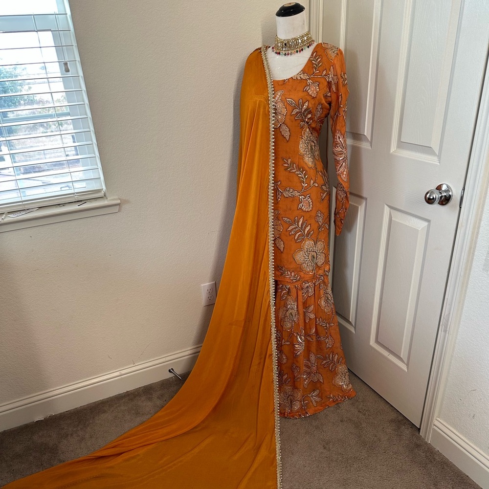 Elegant Orange Floral Dress